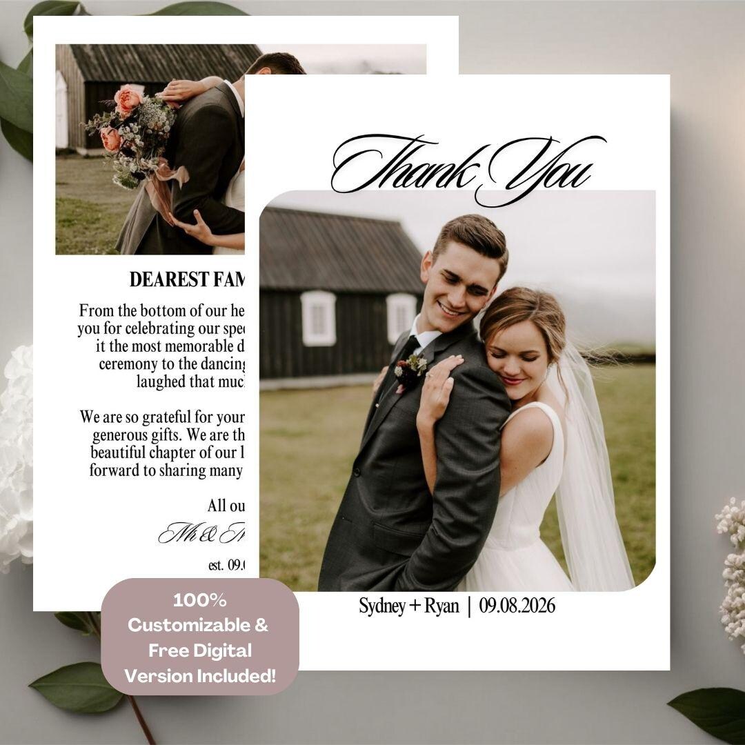 Wedding Thank You Card Template Printable DIY Custom Wedding Template ...