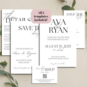 Wedding Invitation Bundle Template Digital Modern Wedding Set Bride Template Instant Download Minimalist Stationery Canva Editable Design