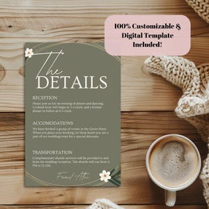 Boho Wedding Details Card Template Printable Wedding Information Digital Guest Guide Accommodation Direction Schedule Insert DIY Template