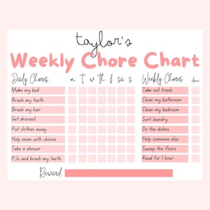 Chore Chart for Kids Editable Chore Chart Planner Printable Weekly Chore Chart Template Responsibility Chore Chart Routine Chart for Kids