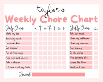 Bearbeitbares Kids Chore Chart, Wöchentlicher Verantwortungsplaner (Canva PDF)
