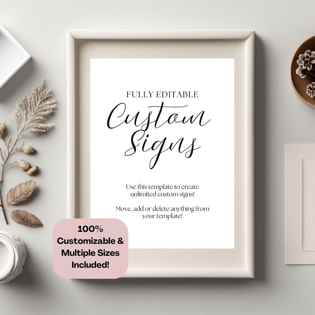 Editable Custom Sign Template: Party, Wedding, Business (PDF Download ...