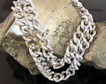 Upcycled Convertible Chain, Single / Double Necklace, Belt, Chunky, Funky White & Gold Speckled Enamel Chain, Excellent Condition