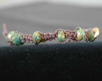 Knotted Hemp Boho Bracelet with Mosaic Turquoise