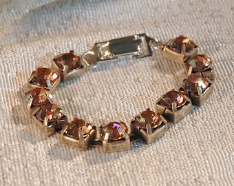 Restored Rhinestone Bracelet, Large Vitrail Watermelon Stones, Tourmaline Colors, Vintage Silver Plated Chain, New Stones & Clasp
