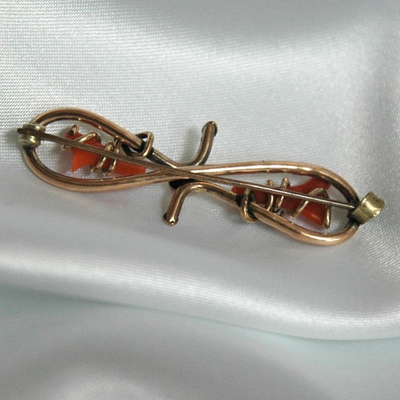 Antique Coral Brooch, Branch Salmon, Rolled Gold,… - image 4