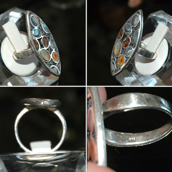 Abalone Shell Ring, Sterling, Unique Multi-Bezel … - image 4