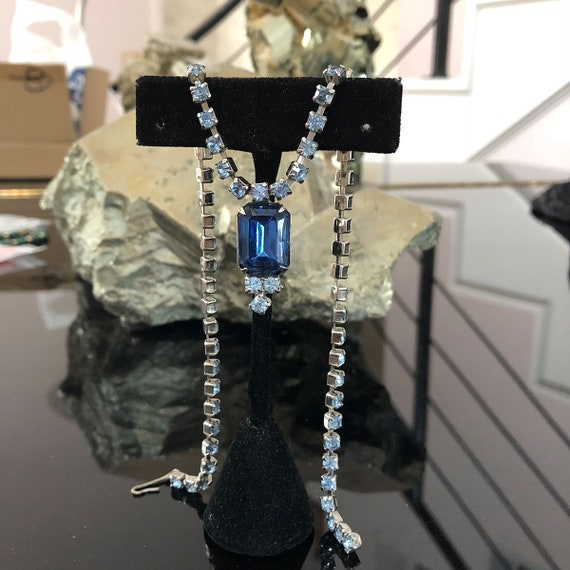 Blue Rhinestone Necklace / Earrings, Married Set,… - image 2