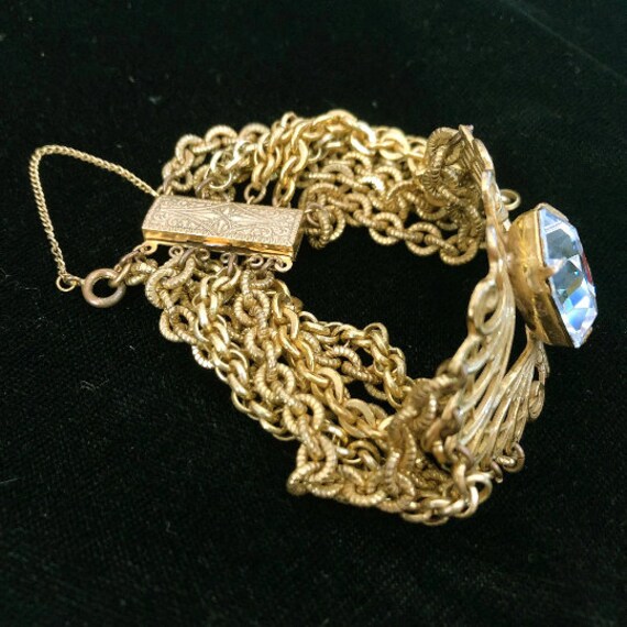 Retro Miriam Haskell Bracelet, Huge Emerald Cut R… - image 3