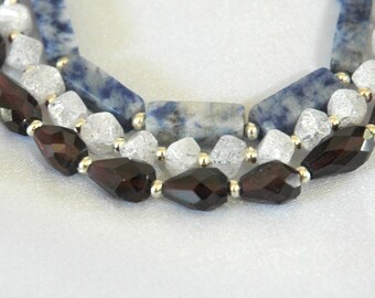 Red, White and Blue Anklet with Garnet, Crackle Quartz, and Sodalite