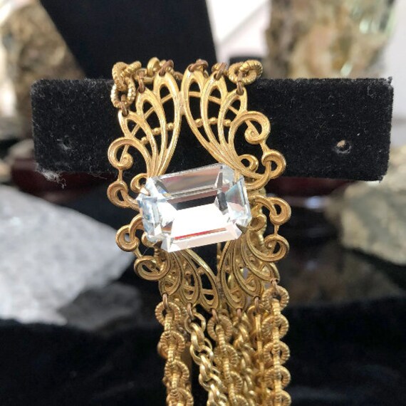 Retro Miriam Haskell Bracelet, Huge Emerald Cut R… - image 4