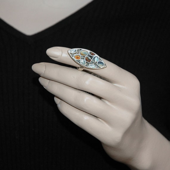 Abalone Shell Ring, Sterling, Unique Multi-Bezel … - image 3