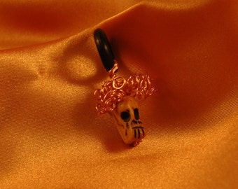 Little Skull Pendant of Yak Bone and Wire Hair - Redhead Afro