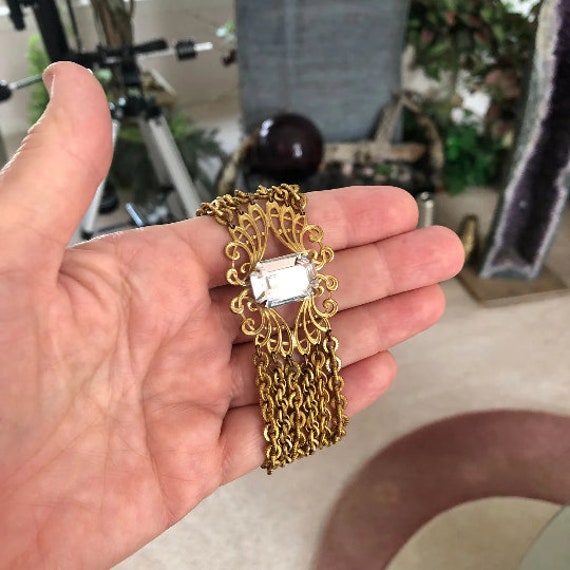 Retro Miriam Haskell Bracelet, Huge Emerald Cut R… - image 5
