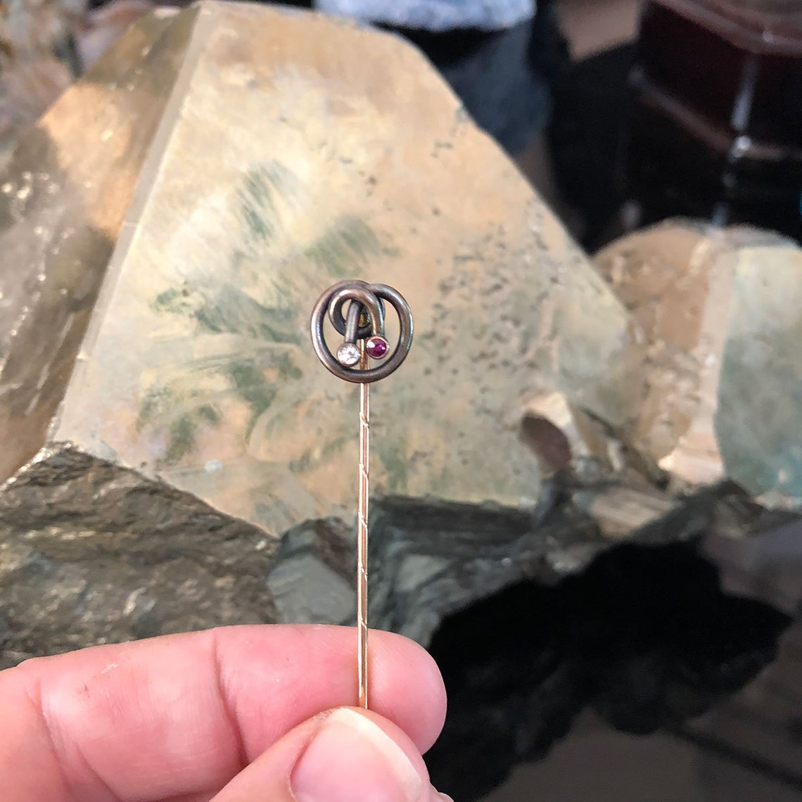 Fine Diamond Ruby Stick Pin, Victorian, Signed 