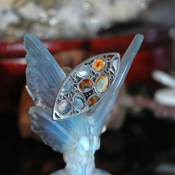 Abalone Shell Ring, Sterling, Unique Multi-Bezel … - image 1