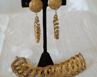 Vintage Woven Wire Demi Parure, Made in Greece, Twisted Gold Roped Threads