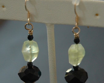Prehnite Drop Earrings with Czech Crystal and Sterling Silver