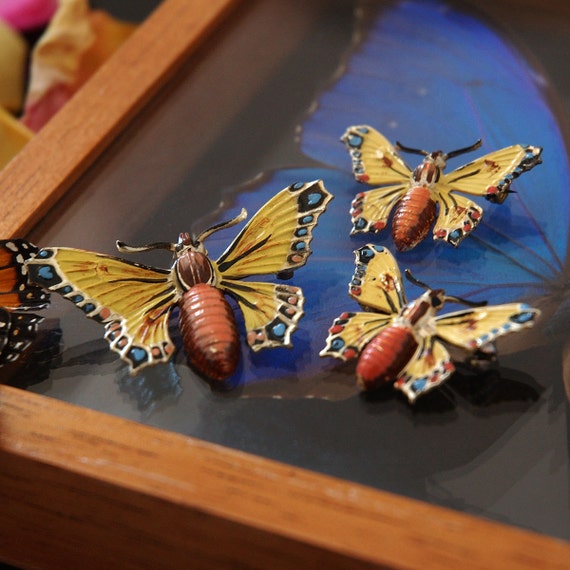 Moth☆Puck’nBitcheⓢ Buy Vintage Hand-painted Moth Brooches, Czech, Enamel Butterfly
