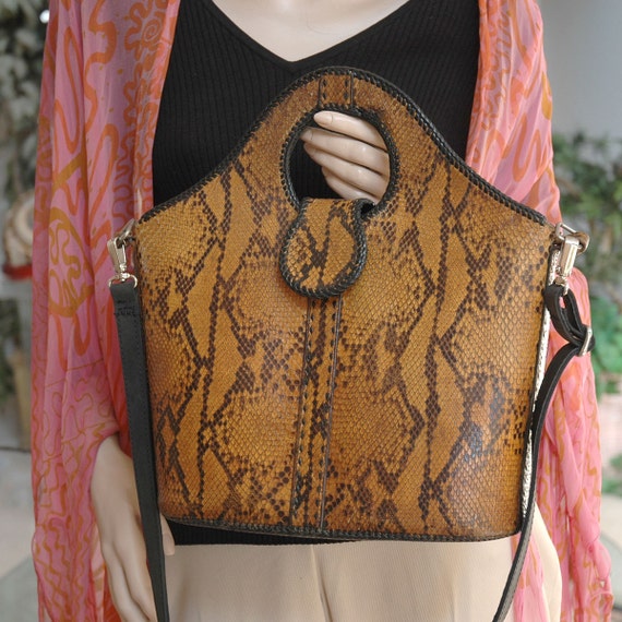 Handcrafted Natural Python Purse, Structured Hard… - image 1