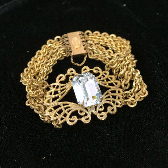 Retro Miriam Haskell Bracelet, Huge Emerald Cut R… - image 1