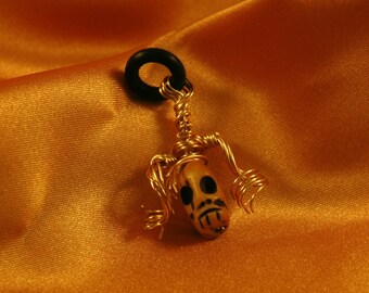 Little Skull Pendant of Yak Bone and Wire Hair - Blonde Pigtails