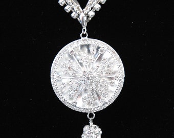 Starburst Pendant Necklace, with Austrian Crystal Chain and Knotted Silver Beads