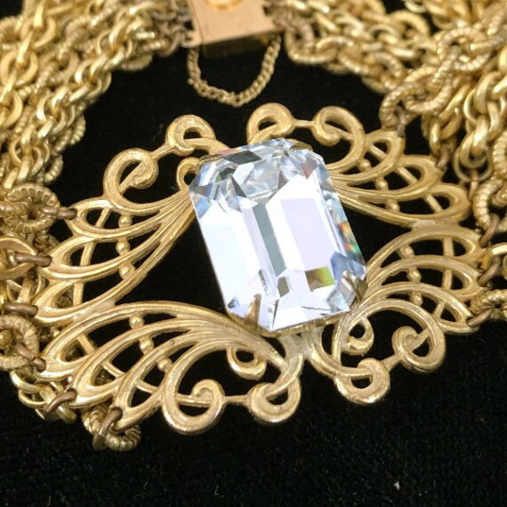 Retro Miriam Haskell Bracelet, Huge Emerald Cut R… - image 2