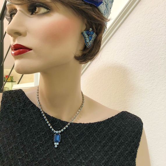 Blue Rhinestone Necklace / Earrings, Married Set,… - image 5