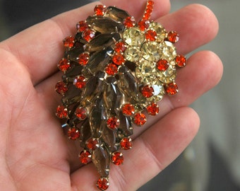 Juliana D&E Brooch Earrings Set, Outstanding Quality, Bold Fall Colors, Fancy Coffin-Style Stones, Large Layered Structure