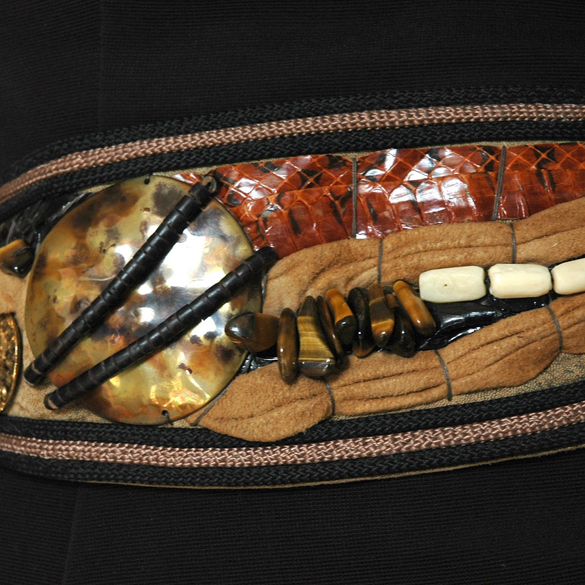 Retro R.J. Graziano Composition Belt, Tigereye Gemstones 