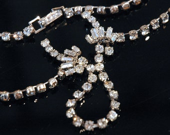 Rhinestone Necklace #2, Vintage, Bridal, Simple, Delicate, Odd Design, Like New Condition