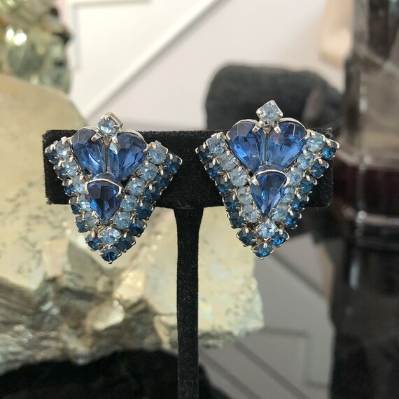 Blue Rhinestone Necklace / Earrings, Married Set,… - image 3