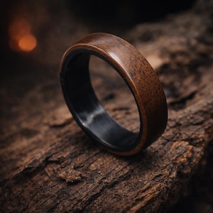 Anillo de nogal y madera de carbono, anillo hecho a mano para hombre y mujer, anillo de madera, anillo de carbono, alternativa al anillo de boda, regalo