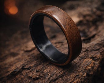 Holzring Nussbaum & Carbon, Handgefertigter Ring Herren Damen, Wooden Ring, Carbon Ring, Ehering Alternative, Geschenk