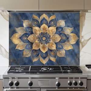 Moroccan Tempered Glass Stove Backsplash: Artistic Kitchen Splashback