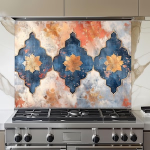 Moroccan Kitchen Backsplash: Heat Resistant Tempered Glass Art