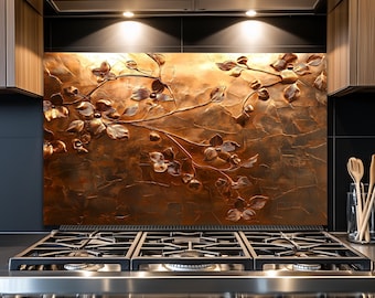Embossed Flower Tempered Glass Kitchen Backsplash: Copper Heron Design