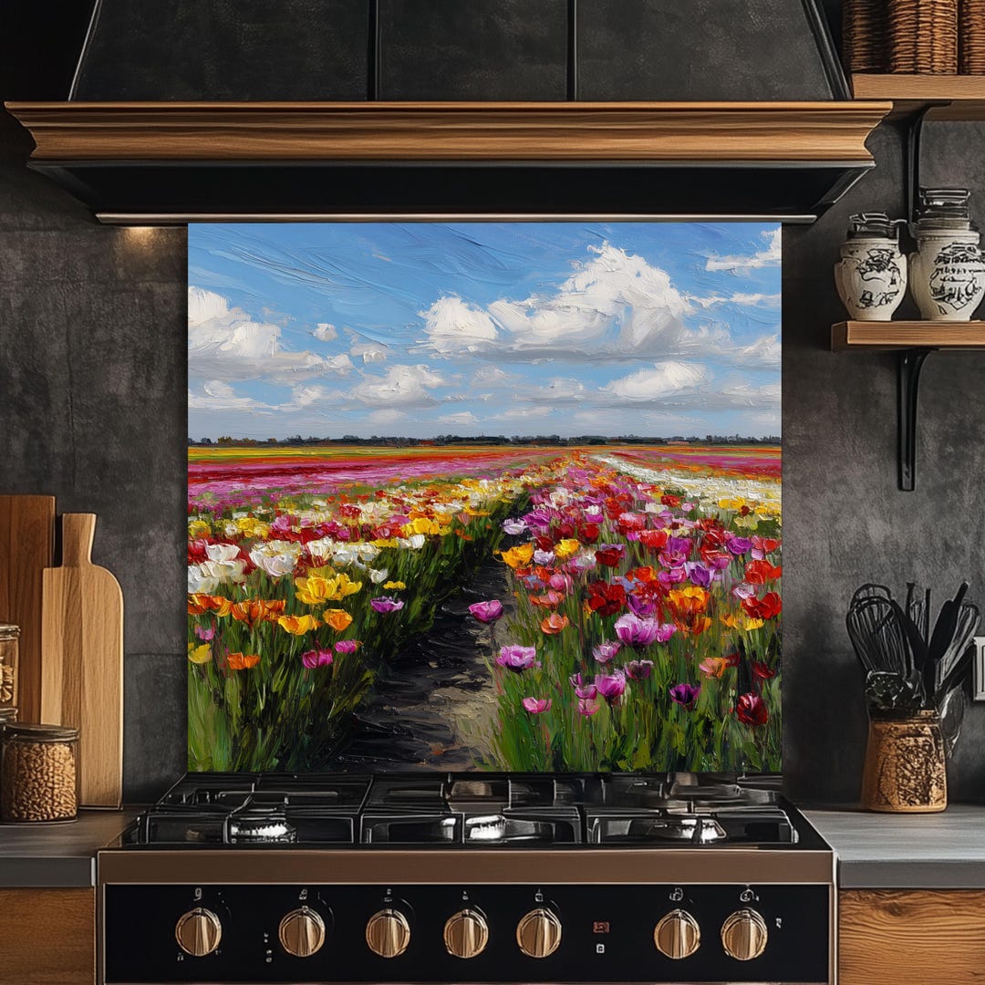 Colorful Tulip Field Kitchen Backsplash – Dutch Spring Landscape ...