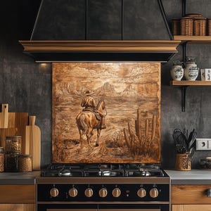 Cowboy Tempered Glass Kitchen Backsplash, Rustic Western Decor, Custom Size Design