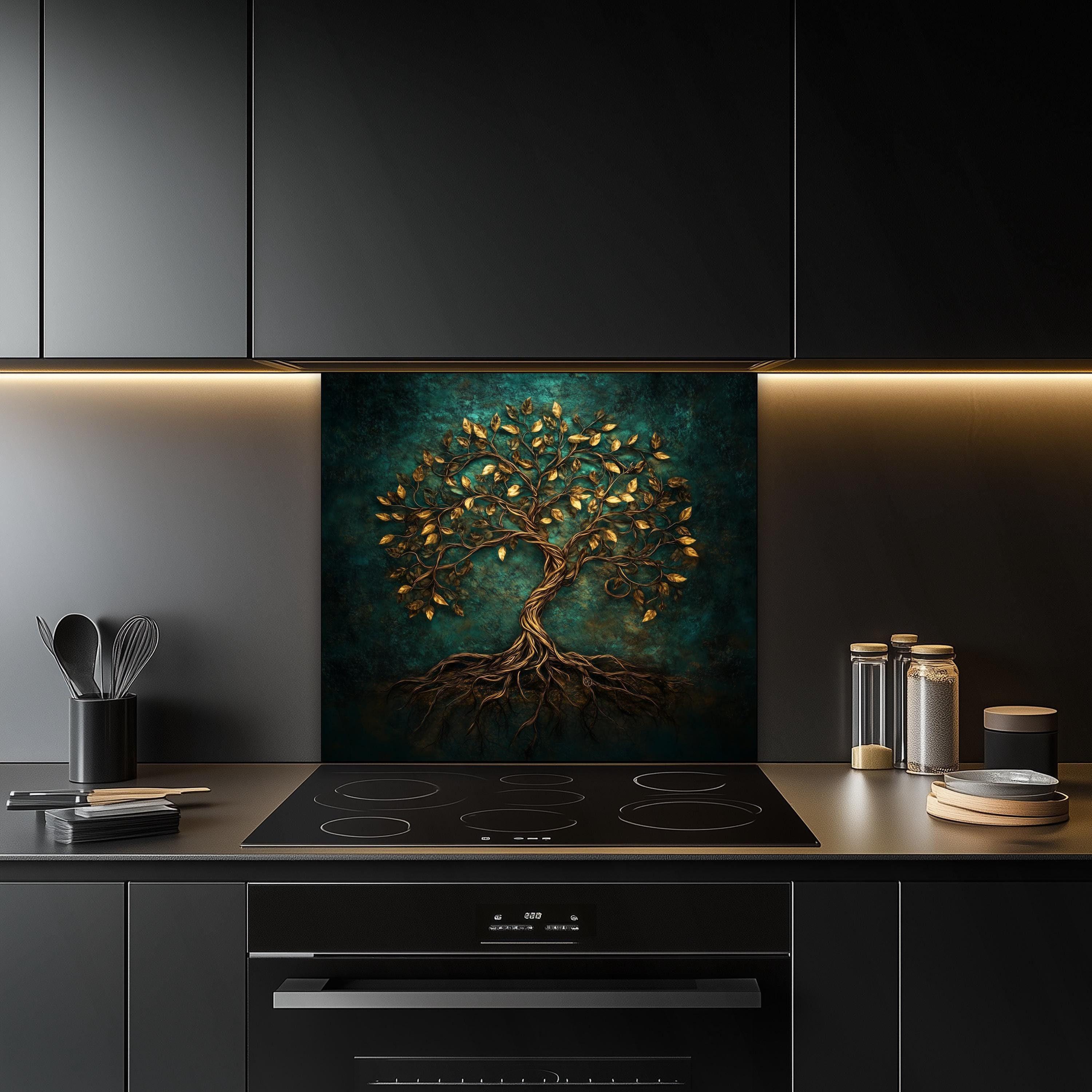 Tree of Life Kitchen Backsplash, Stove Behind Kitchen Backsplash, Tree of Life Kitchen Splashback, Tempered Glass Stove Cover Splashback