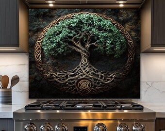 Celtic Tree of Life Backsplash, Glass Life Tree Kitchen Backsplash, Unique Backsplash Panel, Oven Splashback, Cooker Backsplash Ideas