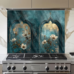 Moroccan Floral Tempered Glass Kitchen Backsplash: Modern Art
