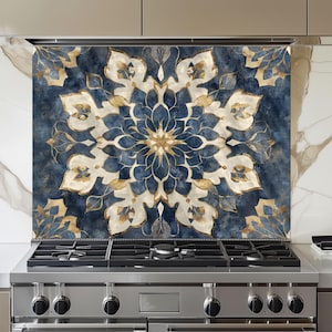 Moroccan Style Tempered Glass Stove Backsplash: Heat Resistant Kitchen Panel
