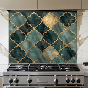Moroccan Tempered Glass Kitchen Backsplash: Heat Resistant Stove Wall Art