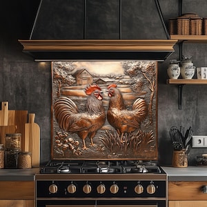 Roosters Glass Backsplash Behind Stove, Roosters Glass Backsplash Panel, Glass Backsplash for Kitchen,Rustic Stove Splashack,Oven Backsplash