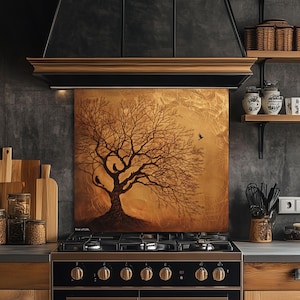Tree Tempered Glass Kitchen Backsplash: Durable Stove Splashback