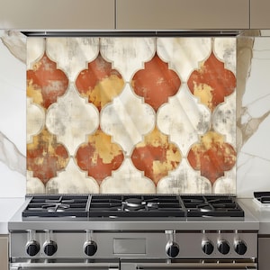 Moroccan Tempered Glass Stove Backsplash: Artistic Kitchen Splashback