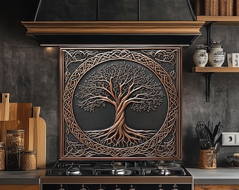 Tree of Life Backsplash, Glass Life of Tree Splashback for Kitchen, Custom Size Backsplash