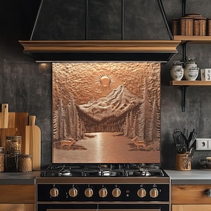 Tempered Glass Kitchen Backsplash: Copper Mountain & Deer Scene